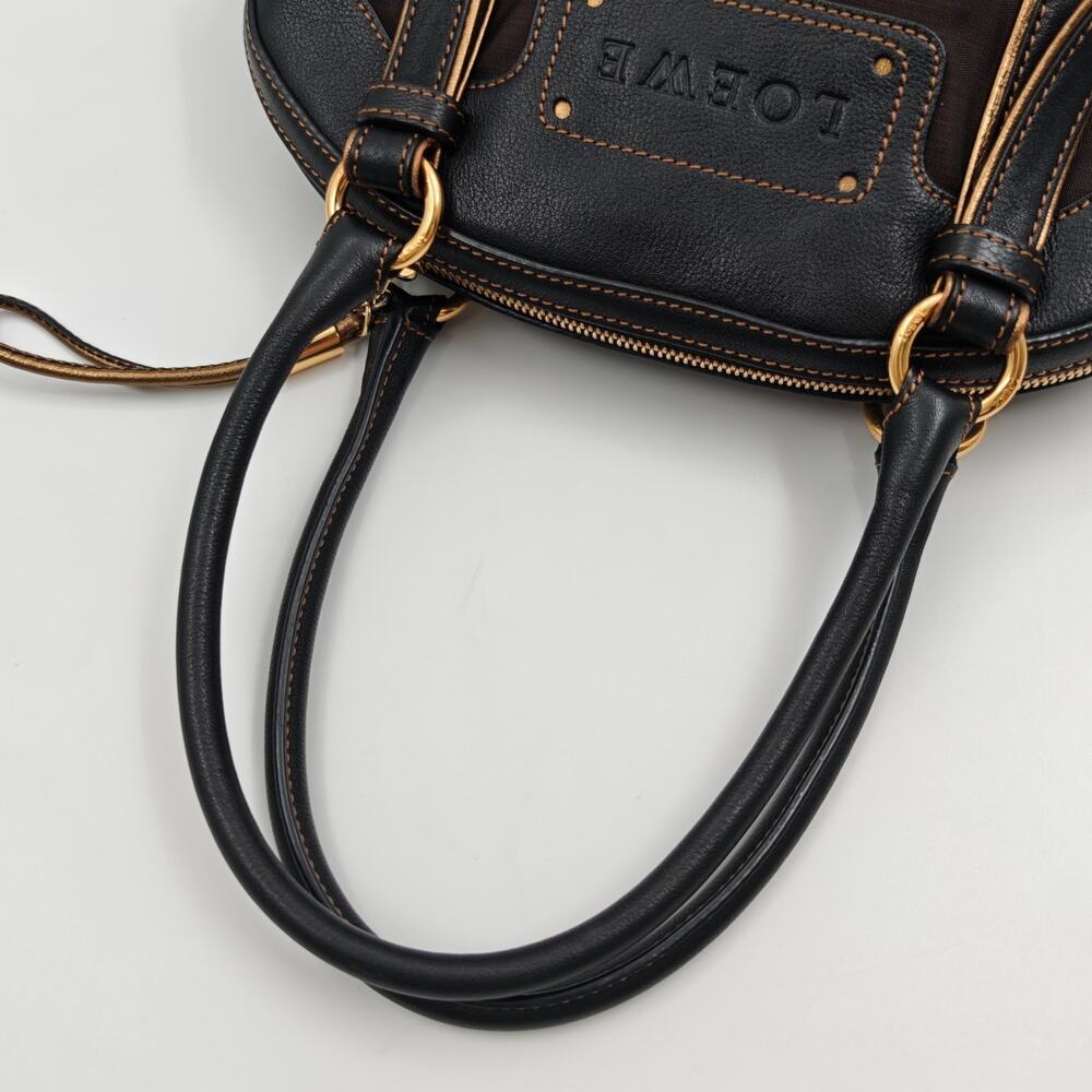 Vintage Loewe Anagram Black Nylon Leather Handbag Shoulder Bag - Picture 5 of 9